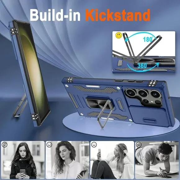 Phone Case For Galaxy S23 Ultra 6.8" With Kickstand & Camera Lens Cover - Picture 5 of 12